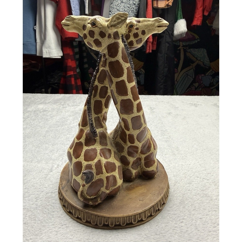 Resin Giraffe Couple Figurine Safari Decor Freestanding 9 in Brown/Tan